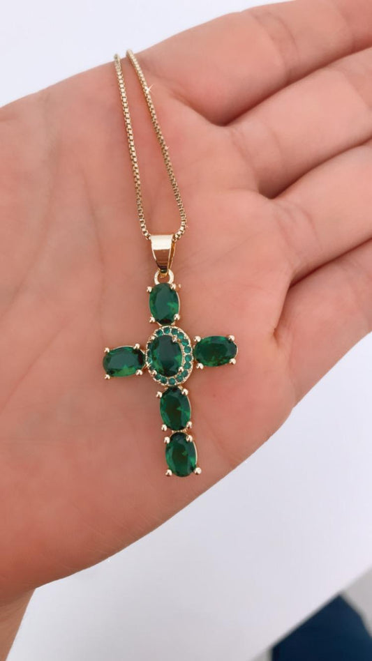 Green cross necklace